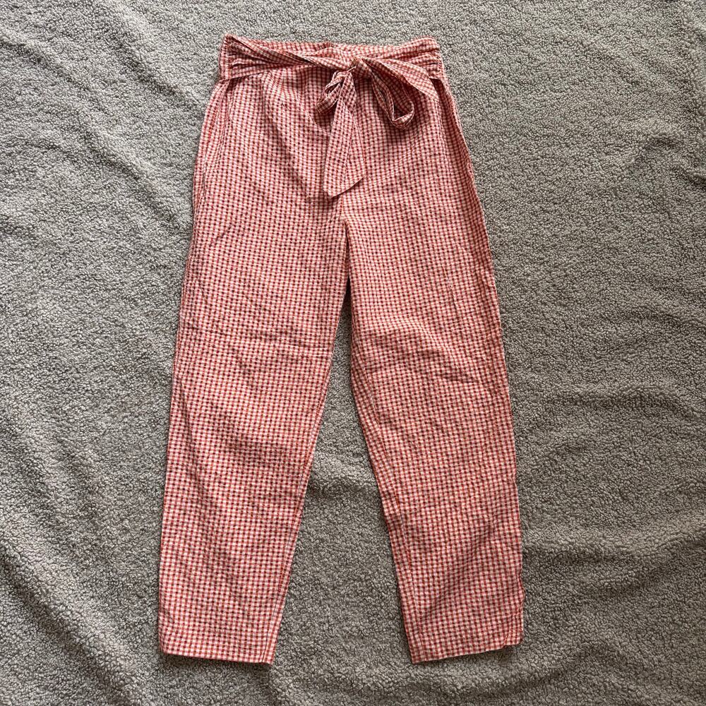 Free People West Side Tie Rust Orange Gingham Seersucker Pants Women’s Size 4